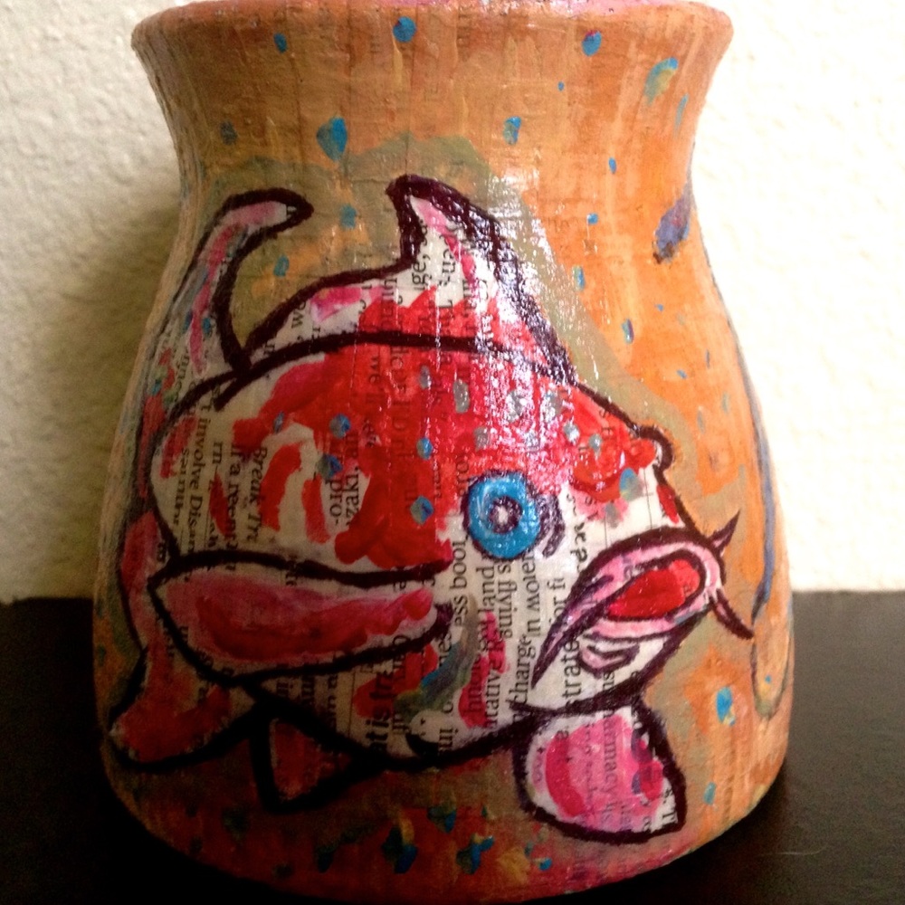 Orange Handpainted Koi Vase